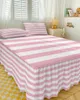 Bed Skirt Stripes Pink White Elastic Fitted Bedspread With Pillowcases Protector Mattress Cover Bedding Set Sheet