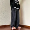 Calças de brim masculinas casuais hip hop para homens perna larga solta calças de carga harajuku streetwear moda calças masculinas