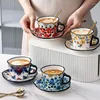 Copos pires estilo polônia coração café com pintado à mão xícara de cerâmica pires colher para chá utensílios de mesa elegante caneca presente