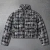 Chaquetas para hombres 2023 High Street Simple Check Impresión Chaqueta Hombres Invierno Cremallera Abrigo Herramientas Ropa Casual Cuello