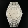 Montres-bracelets Missfox Luxe Glacé Montre Hommes Date Automatique Mode Quartz Étanche Horloges Hip Hop Plein Diamant Bijoux 2023