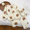 Pyjama 2024 Herfst Winter Kinderen Dikker Zacht Flanel Sets Baby Jongens Meisjes Cartoon Oneck Trui Warm Slapen Pyjama 231030