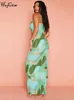 Urban Sexy sukienki Hugcitar Women Fashion Rleeveless Slip Backless Print Bodycon Maxi sukienka Summer Eleganckie ubrania YK Wakacje