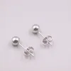 Stud Earrings Solid Pure 18Kt White Gold Women Smooth Ball 1-1.5g 16x5mm