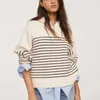 Suéteres para mujer Suéter con estampado de rayas de punto para mujer Camisas con cremallera Cuello vuelto Mangas largas Tops Jersey informal con bloques de color para mujer