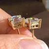 Stud Earrings 14K Gold Women Moissanite Diamonds Square Princess Elegant Wedding Party Engagement Anniversary Trendy Romantic