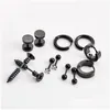 Ohrstecker 6 Paar Punk Gothic Ohrringe Edelstahl Schwarz Runde Hantel Kreuz Hoop Diamant Männer Street Pop Hip Hop Ohrschmuck Drop Deli Dh2EB