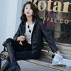 Moda feminina de couro real jaqueta feminina casaco de pele carneiro curto motocicleta feminino fino folga 2023