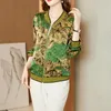 Kvinnorjackor Spring Autumn Long Sleeve Thin Silk Satin Jacket For Women Vintage Printed Coat Korean Style Zip Up Cardigan Tops
