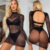 Set sexy Intimo porno Ladies See Through Abito da notte senza schienale Abiti sexy a rete a rete Abiti erotici Body Sex Lingerie Mini abito corto T231030