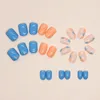 Falsche Nägel 24 Stück Orange Blau Designs Drücken Sie auf Nagelspitzen Rosa Weiß Künstliche Gefälschte Quadrat Kurz Französisch Koreanisch mit