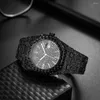 Montres-bracelets Missfox Luxe Glacé Montre Hommes Date Automatique Mode Quartz Étanche Horloges Hip Hop Plein Diamant Bijoux 2023