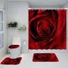 Rideaux de douche QWE123 Creative quatre pièces Rose Fleur 3D Impression Polyester Salle de bain Rideau El Partition Antidérapant M