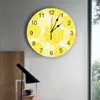 Wanduhren Dahlie Abstrakte Blume Gelb Runde Uhr Kreative Wohnkultur Wohnzimmer Quarz Nadel Hängende Uhr
