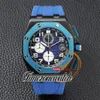 44mm New Quartz Chronograph Mens Watch 26405 Smoked Blue Texture Dial Stick Markers PVD Black Steel Case Blue Rubber Stopwatch Gents Watches Timezonewatch Z18a
