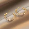 Brincos de argola banhados a ouro opalas de luxo para mulheres zircônia cristal jóias festa ano de natal acessórios brinco incomum