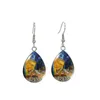 Boucles d'oreilles à tige, peinture: étoile, lune, nuit, tournesol, champ de blé, temps, gemme, motif artistique, gouttes d'eau