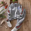 Clothing Sets School Kids Tracksuit Jogger Set Full Zip Striped Boys Fleece Hoodie Sweatpant Children Outfits Spring Autumn 3 14 Years 231030