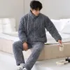 Mannen Nachtkleding 2024 Herfst Winter Verdikte Mannelijke Koraal Fluwelen Drielaags Gewatteerde Pyjama Flanel Fleece Warme Loungewear Set