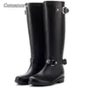 レインブーツcomemore women black water zip rain boots high female pvc快適なレインブーツ防水フラットシューズ231030