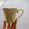 Kubki retro rzeźbione ceramiczne filiżanki ręcznie malowana kawa kwiatowa Antyczna herbata prezent