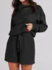 女性のショーツ女性2ピース衣装ゆるいスウェットスーツファッションカウルネックスウェットシャツセットジョガートラックスーツ