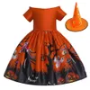 Meninas vestidos vestido traje de halloween para crianças menina festa crianças abóbora renda bruxa impressa cosplay princesa 231030