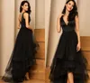 High Low Beads Black Prom Dress 2024 V-neck Asymmetrical Tulle Evening Party Gowns For Homecoming Customed Robes De Soiree Vestidos De Gala