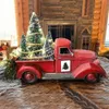 Objets décoratifs Figurines camion de Noël décoration de ferme rouge modèle de voiture pick-up en métal vintage avec des arbres pour la décoration de la maison 231030