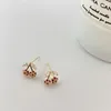 Stud Earrings Cute Gold Color Bling Rosered Zircon Cherry For Women Fashion Jewelry Accessories