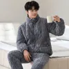 Mannen Nachtkleding 2024 Herfst Winter Verdikte Mannelijke Koraal Fluwelen Drielaags Gewatteerde Pyjama Flanel Fleece Warme Loungewear Set