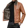 Giacca in pelle di marca da uomo nuova di zecca manica lunga in pelliccia colletto rovesciato solido cappotto maschile con cerniera autunno inverno