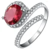 Bagues de cluster Bague de couleur argentée pour femmes Mariage Rouge CZ Stone Engagement Cadeau d'anniversaire