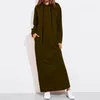 Sukienki swobodne kobiety luźne stałe kolorowe sukienki z kapturem jesienne zimowe długie rękawy kieszenie mody streetwear elegancka dama maxi