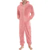 Heren nachtkleding Heren pluche teddyfleece pyjama Kunstwol met lange mouwen Casual effen rits Losse jumpsuit met capuchon Homewear