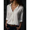 Women's Blouses Women Elegant Solid Chiffon Blouse Spring Summer Casual Long Sleeve V Neck Loose Shirt Office Lady Tunics Oversized Tops