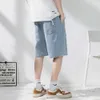 Rasgado buracos homens s denim shorts verão fino baggy em linha reta moda streetwear cintura elástica casual calças de brim curtas roupas coreanas