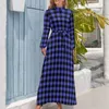 Casual Dresses Retro Gingham Dress Black And Purple Sexy Custom Maxi High Waist Long Sleeve Korean Fashion Beach