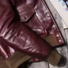 Giacca da uomo in finta pelle di vacchetta cerata vintage A1Flight Cappotto da motociclista in autentico stile americano vino rosso kaki 231027
