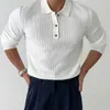Polos pour hommes 2023 Casual tricoté à manches longues Polo Premium Light Luxe Couleur unie Bouton Texture Pulls Pulls Automne Vêtements