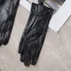 High Grade Sheepskin Gloves for Women Fashion Designer Black Mitten Outdoor Windproof Plush Leather Gloves