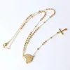 N108 Collier Crucifix Jésus-Christ pour femmes en acier inoxydable 316L Long chapelet perles collier vierge marie coeur colliers bijoux de modeCollier chapelet vierge