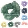 Accessoires de cheveux Organza doux Scrunchie doux en mousseline de soie cravates à carreaux femmes filles bandes élastiques élégantes queue de cheval livraison directe produits à Dhmpf