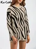 Chandails pour femmes Karsany Zebra Stripe Long pour femmes 2023 Pulls d'hiver Pull rayé en vrac Oversize Vert