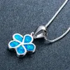 Hänge halsband Dainty Plumeria Flower Necklace Blue Fire Opal Stone For Women Classic Silver Color Wedding Engagement Jewelry