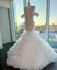 2024 Luxury Sparkly Organza Wedding Dress Off The Shoulder Handmade Crystals Mermaid Tulle Ruffles Women Bride Gowns Vestido De Noiva