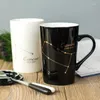 Tassen 12 Sternbilder Schwarz und Gold Bone China Porzellan Kaffeemilchbecher mit Edelstahllöffel Sternzeichen Keramiktasse 400 ml