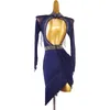 Stage Wear Abito da ballo latino Lady Junior Costumi Donna Competizione Blu navy Nero Lq298