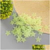 Adesivi murali 3D Stella Luna Adesivo luminoso fluorescente Glow In The Dark Stars Decalcomania decorativa in PVC ecologico per bambini Camerette Dro Dhrmq