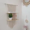 Tapissries 90 50 cm beige macrame vägg hängande planter dubbel hylla boho dekor lägenhet sovsal rum dekoration chic bohemian droppe